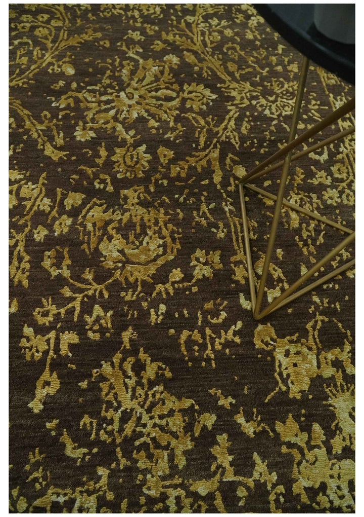 Floral Premium look Gold and Brown Hand Knotted 6x9 wool and art silk Area Rug - The Rug Decor