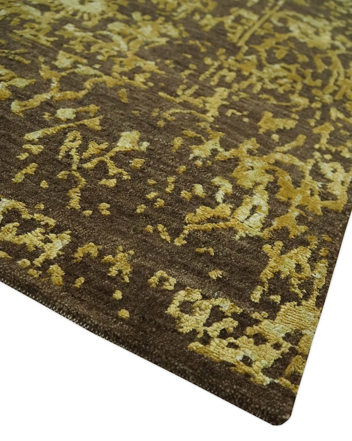 Floral Premium look Gold and Brown Hand Knotted 6x9 wool and art silk Area Rug - The Rug Decor