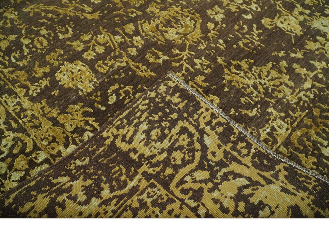 Floral Premium look Gold and Brown Hand Knotted 6x9 wool and art silk Area Rug - The Rug Decor
