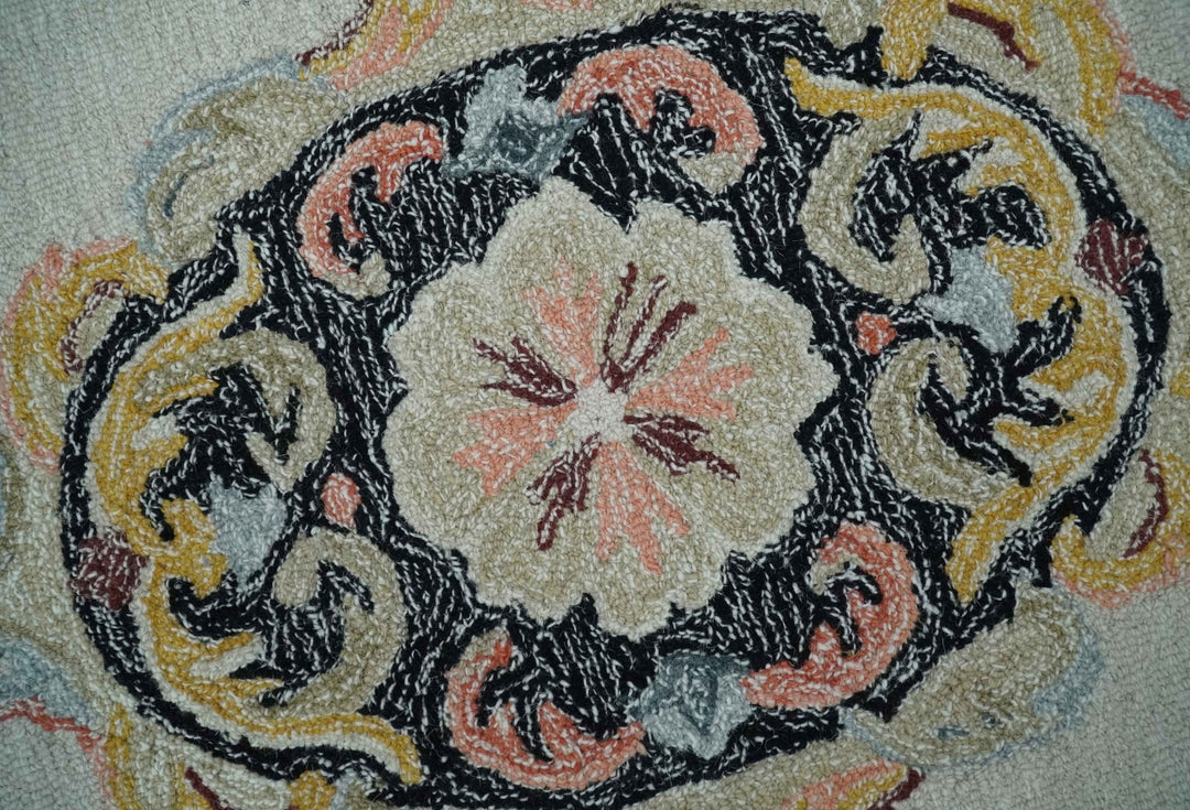 French Design Aubusson Custom Made Ivory, Light Green and Charcoal Hand Tufted wool Area Rug - The Rug Decor