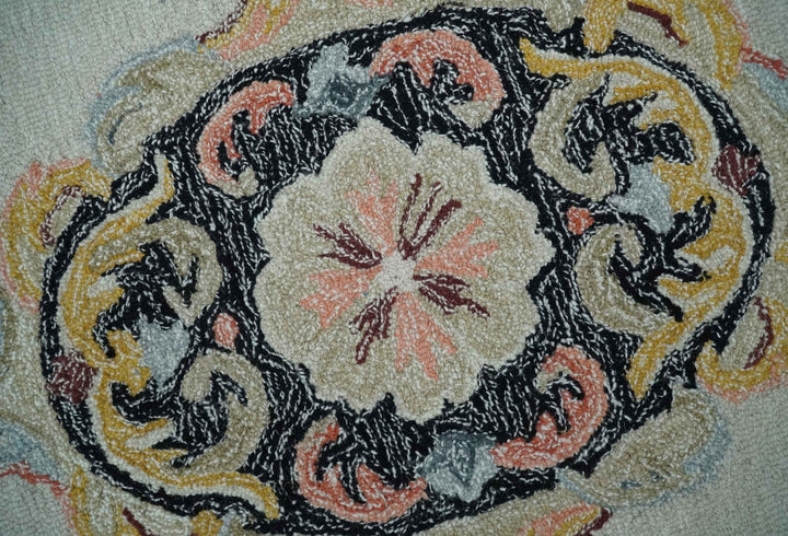 French Design Aubusson Custom Made Ivory, Light Green and Charcoal Hand Tufted wool Area Rug - The Rug Decor