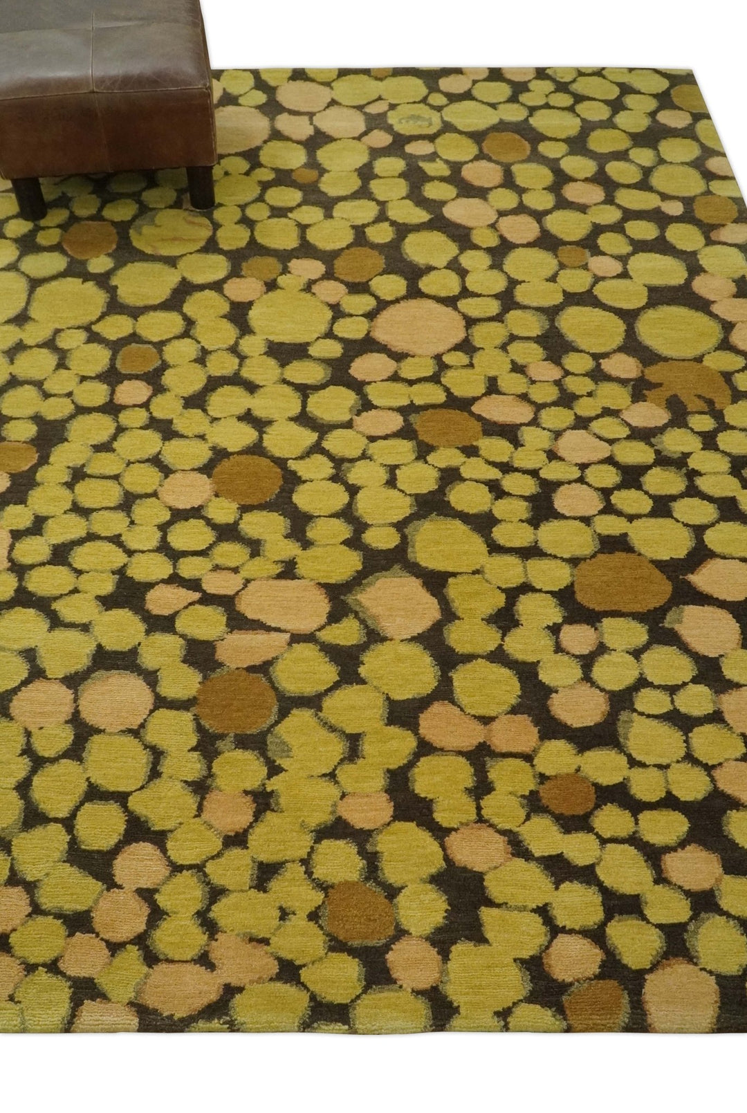 Gold and charcoal Dot 5.6x7 Hand loom wool and art silk Area Rug - The Rug Decor