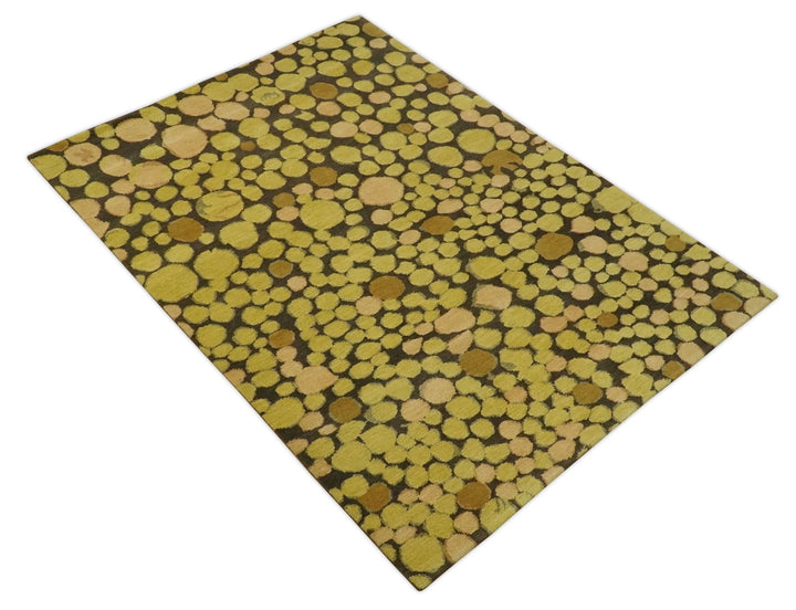 Gold and charcoal Dot 5.6x7 Hand loom wool and art silk Area Rug - The Rug Decor