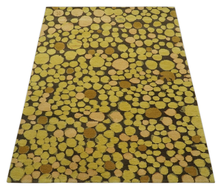 Gold and charcoal Dot 5.6x7 Hand loom wool and art silk Area Rug - The Rug Decor