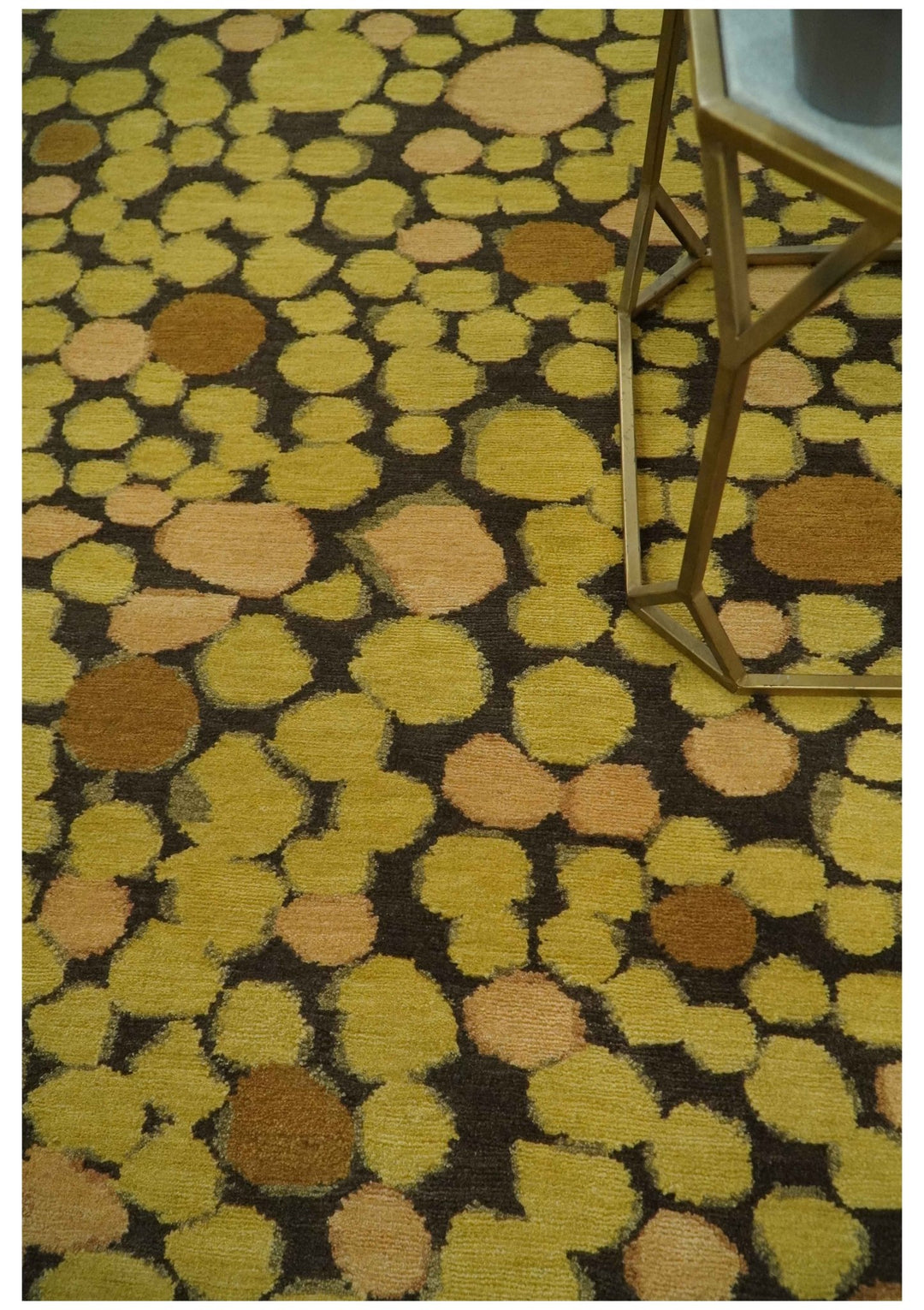 Gold and charcoal Dot 5.6x7 Hand loom wool and art silk Area Rug - The Rug Decor