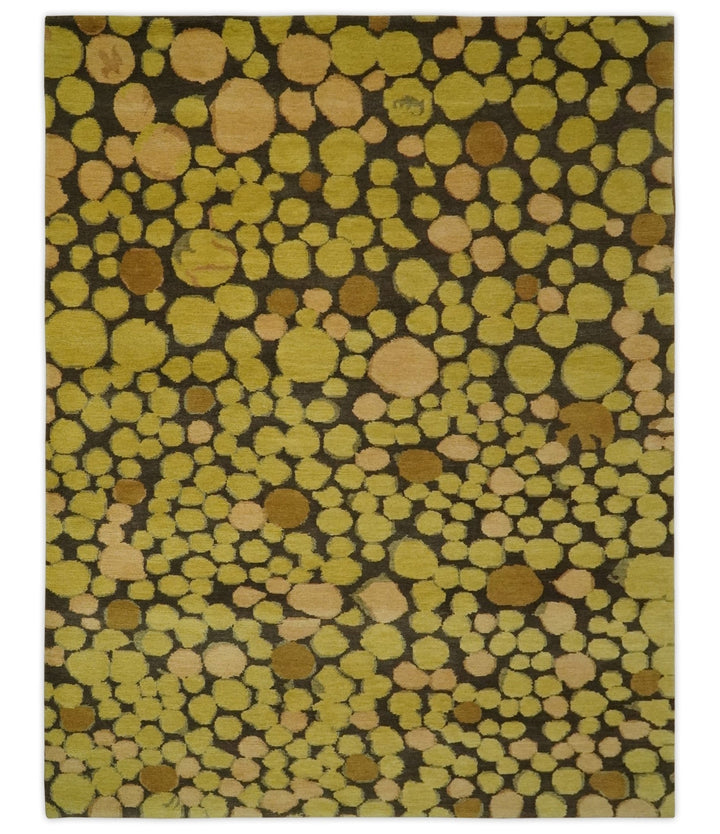 Gold and charcoal Dot 5.6x7 Hand loom wool and art silk Area Rug - The Rug Decor