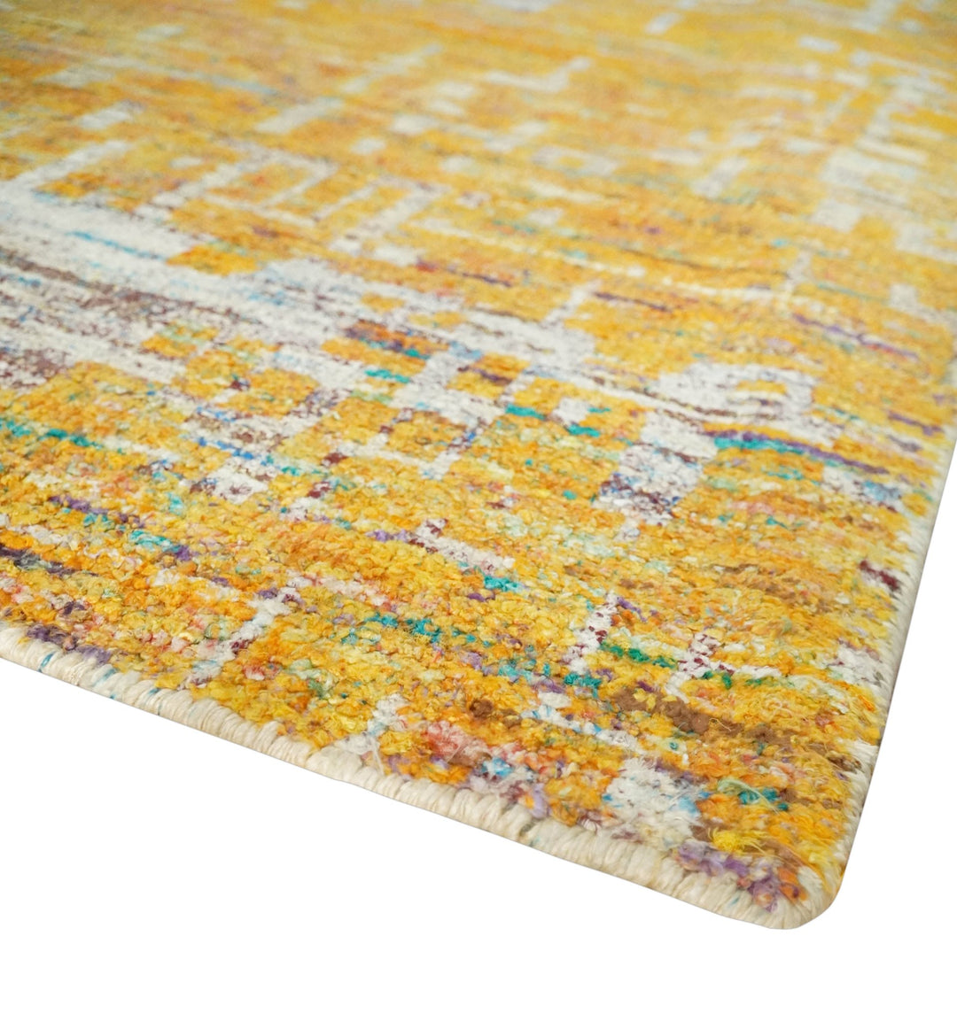 Gold and Ivory Modern Abstract 5x8 Recycled Art Silk Area Rug - The Rug Decor