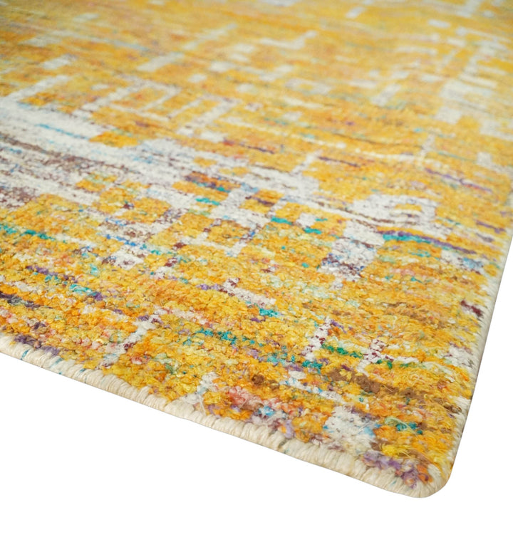 Gold and Ivory Modern Abstract 5x8 Recycled Art Silk Area Rug - The Rug Decor