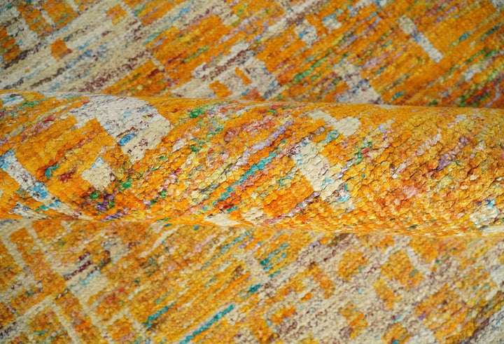 Gold and Ivory Modern Abstract 5x8 Recycled Art Silk Area Rug - The Rug Decor