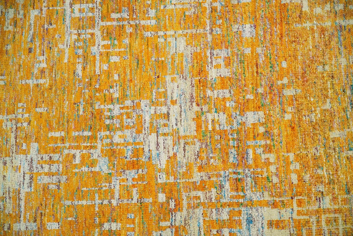 Gold and Ivory Modern Abstract 5x8 Recycled Art Silk Area Rug - The Rug Decor