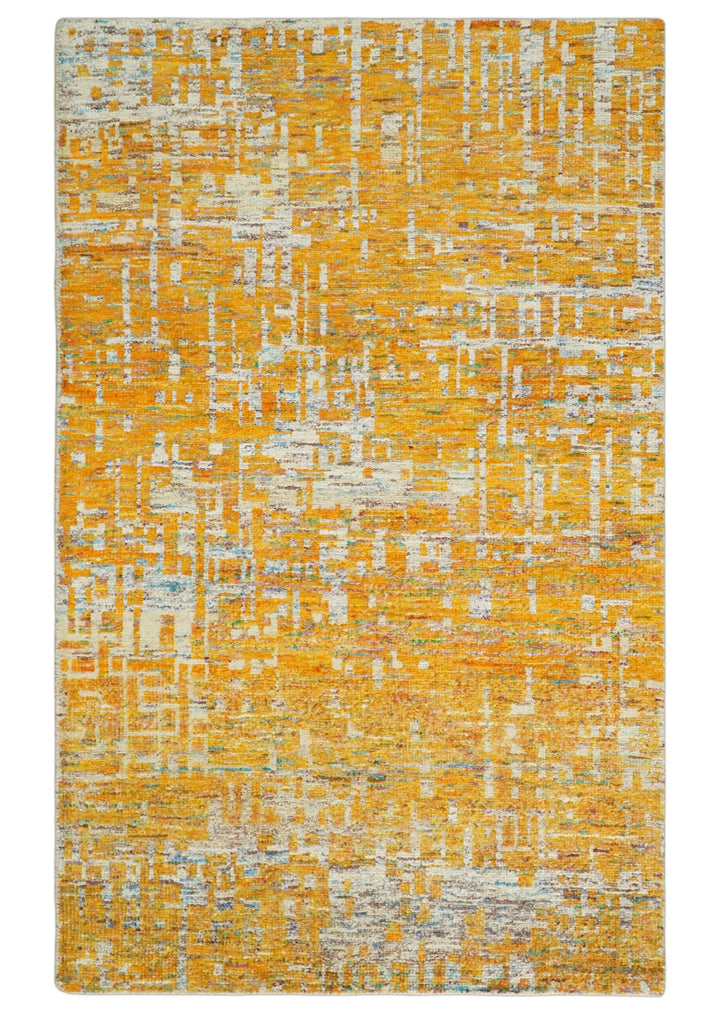 Gold and Ivory Modern Abstract 5x8 Recycled Art Silk Area Rug - The Rug Decor