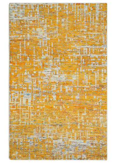 Gold and Ivory Modern Abstract 5x8 Recycled Art Silk Area Rug - The Rug Decor