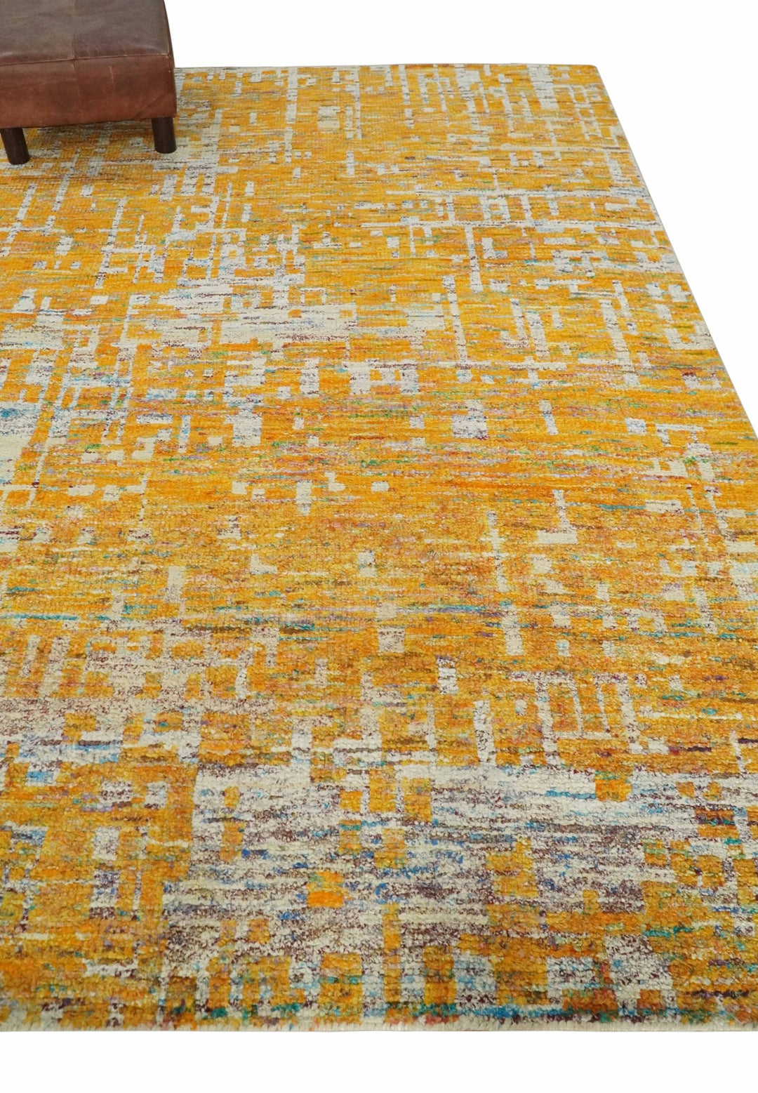 Gold and Ivory Modern Abstract 5x8 Recycled Art Silk Area Rug - The Rug Decor