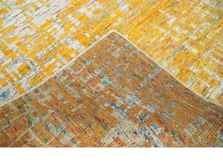 Gold and Ivory Modern Abstract 5x8 Recycled Art Silk Area Rug - The Rug Decor