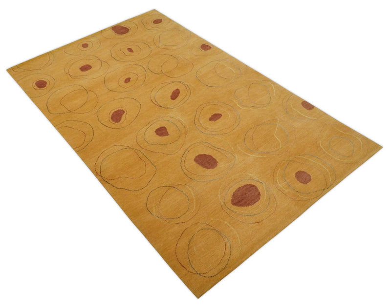 Gold and Red circle design Hand Knotted 5x8 Wool and Art Silk Area Rug - The Rug Decor