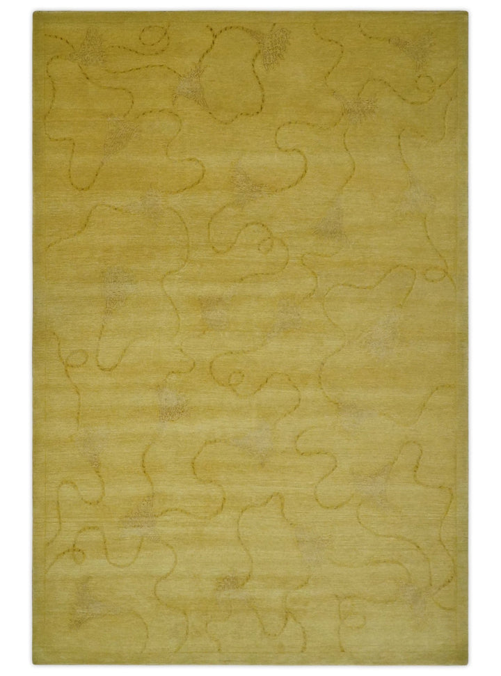 Gold Hand knotted contemporary 6x9 wool And Art Silk Area Rug - The Rug Decor