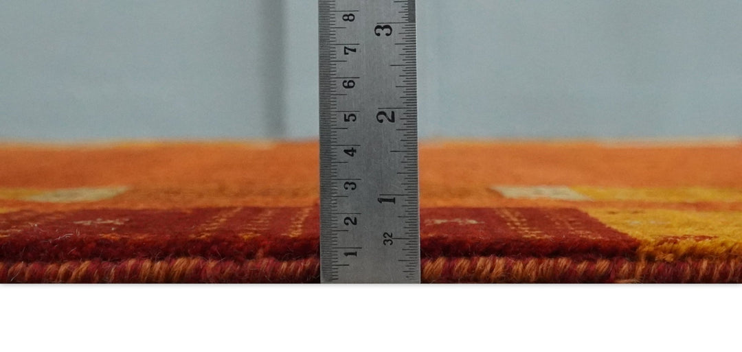 Gold, Maroon and Beige Wool Hand Woven Southwestern Lori Gabbeh Rug| KNT50 - The Rug Decor