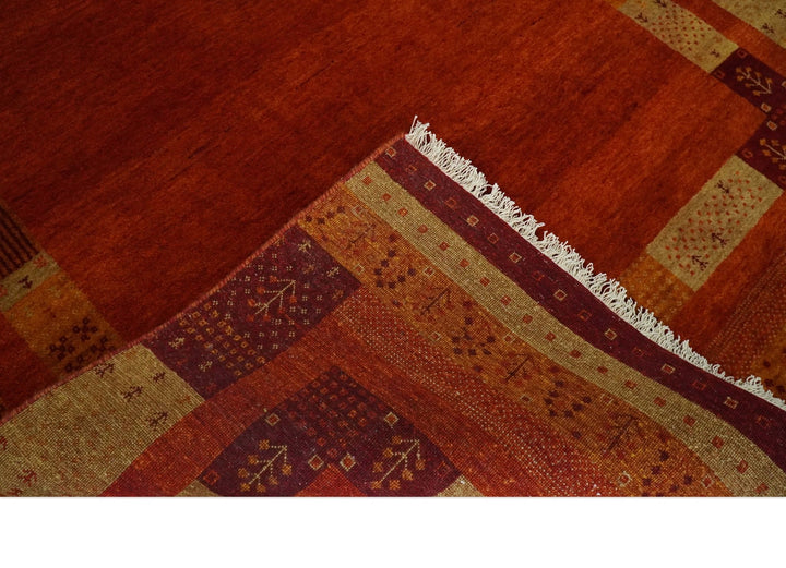 Gold, Maroon and Beige Wool Hand Woven Southwestern Lori Gabbeh Rug| KNT50 - The Rug Decor