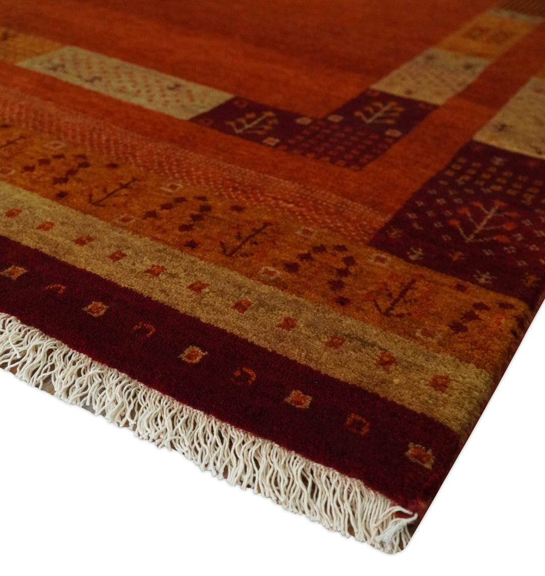 Gold, Maroon and Beige Wool Hand Woven Southwestern Lori Gabbeh Rug| KNT50 - The Rug Decor