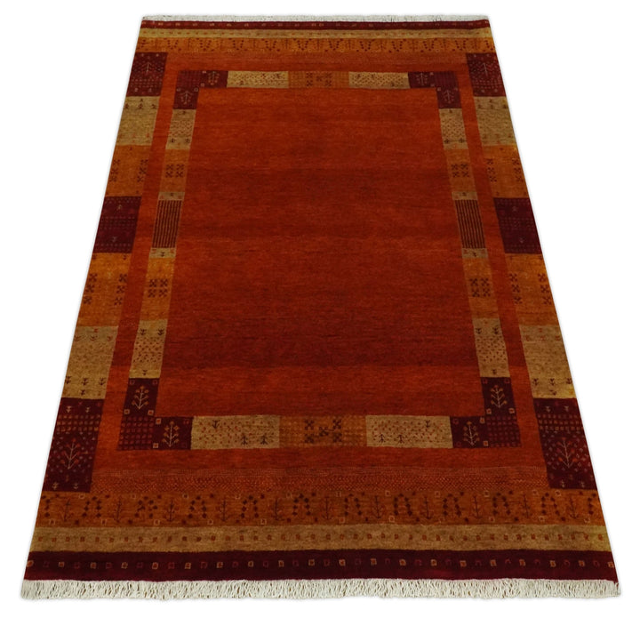 Gold, Maroon and Beige Wool Hand Woven Southwestern Lori Gabbeh Rug| KNT50 - The Rug Decor