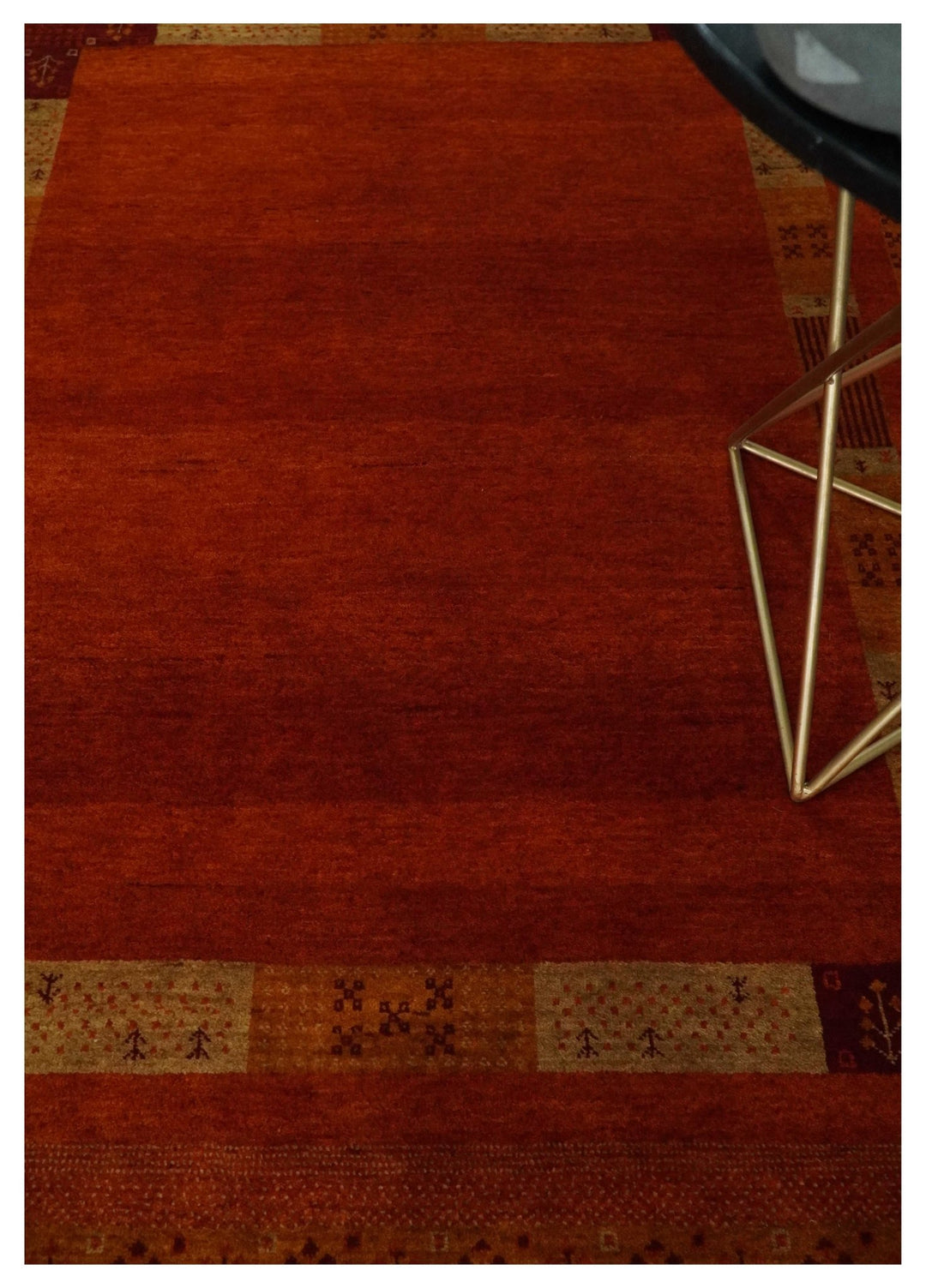 Gold, Maroon and Beige Wool Hand Woven Southwestern Lori Gabbeh Rug| KNT50 - The Rug Decor