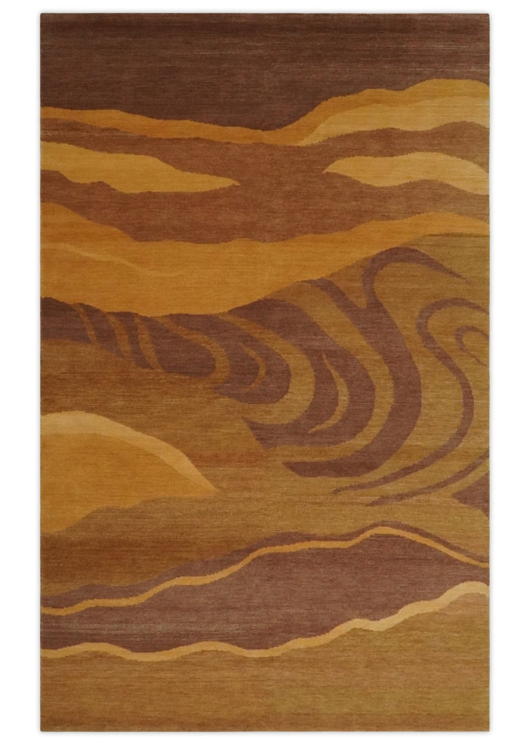 Gold, Rust and Brown Modern abstract 5x8 Handloom Wool Area Rug - The Rug Decor