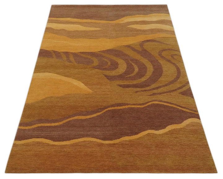 Gold, Rust and Brown Modern abstract 5x8 Handloom Wool Area Rug - The Rug Decor