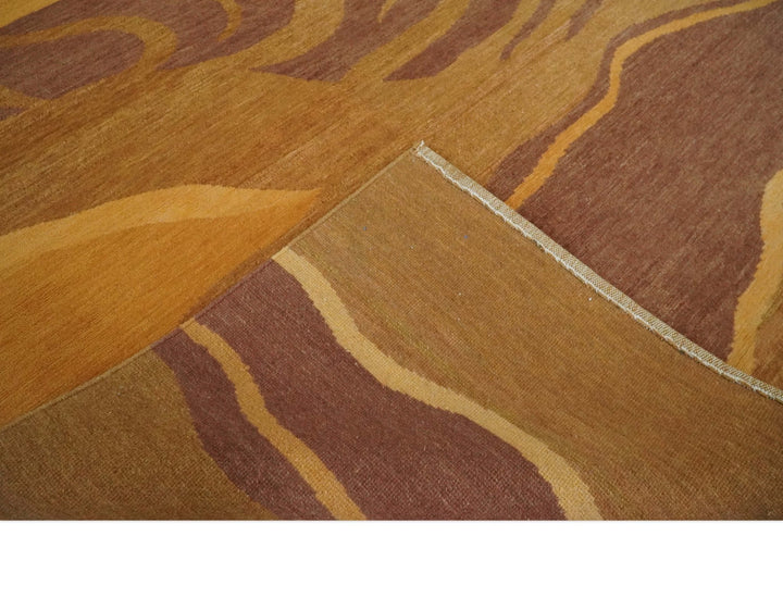 Gold, Rust and Brown Modern abstract 5x8 Handloom Wool Area Rug - The Rug Decor