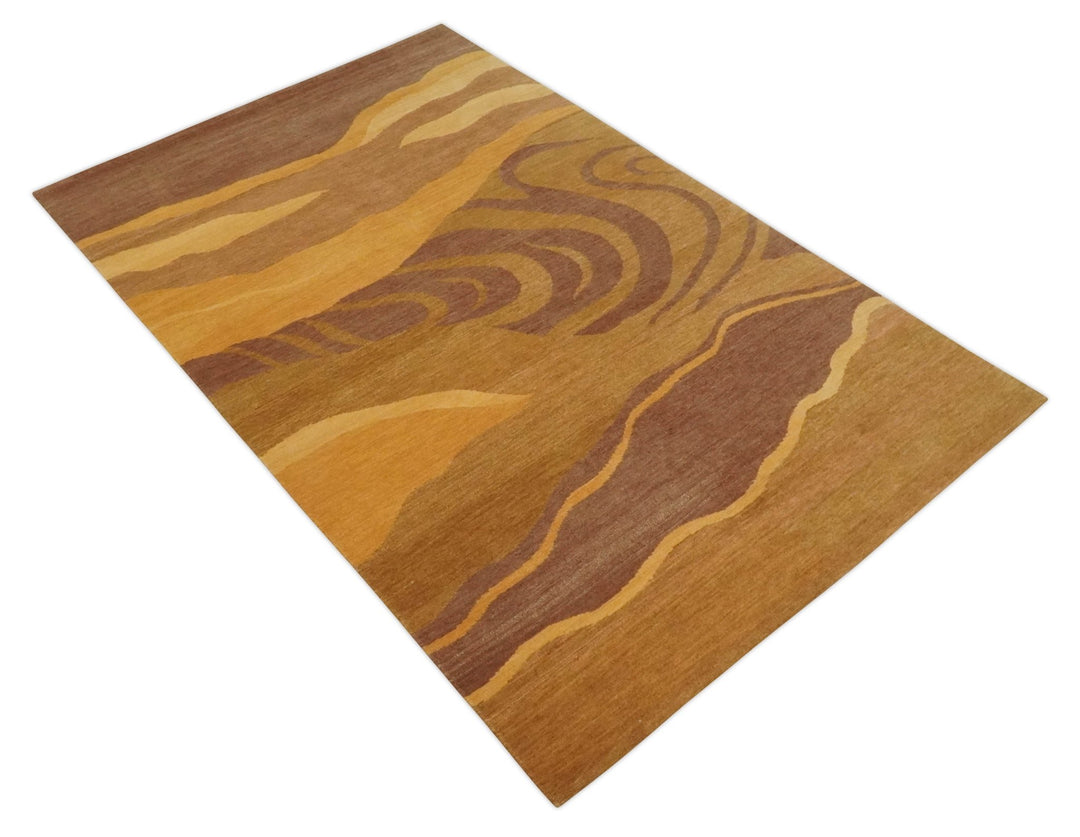 Gold, Rust and Brown Modern abstract 5x8 Handloom Wool Area Rug - The Rug Decor