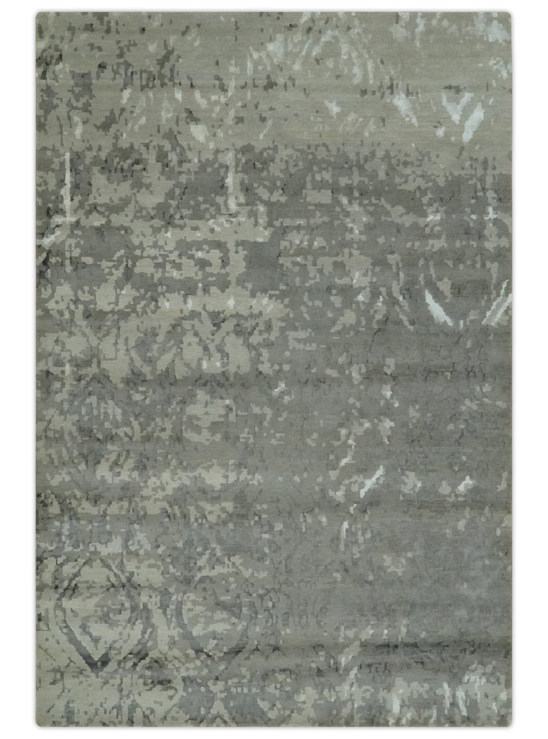 Gray and Silver Modern Abstract Hand knotted 6x9 Wool and Art Silk Area Rug - The Rug Decor