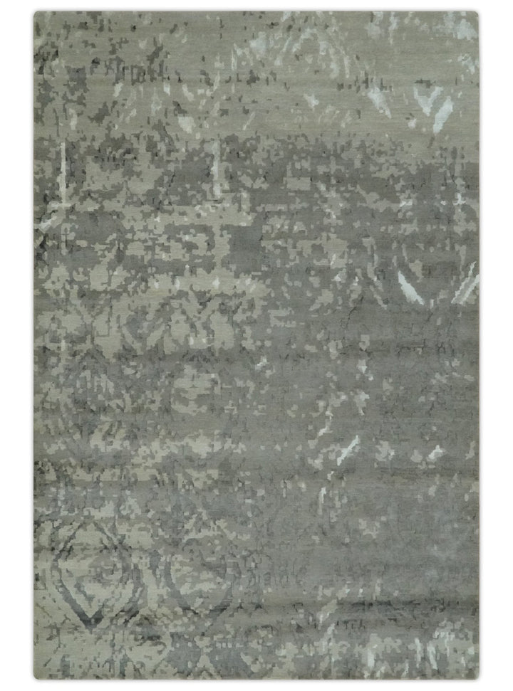 Gray and Silver Modern Abstract Hand knotted 6x9 Wool and Art Silk Area Rug - The Rug Decor