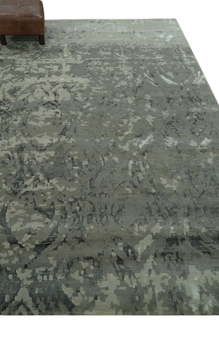 Gray and Silver Modern Abstract Hand knotted 6x9 Wool and Art Silk Area Rug - The Rug Decor