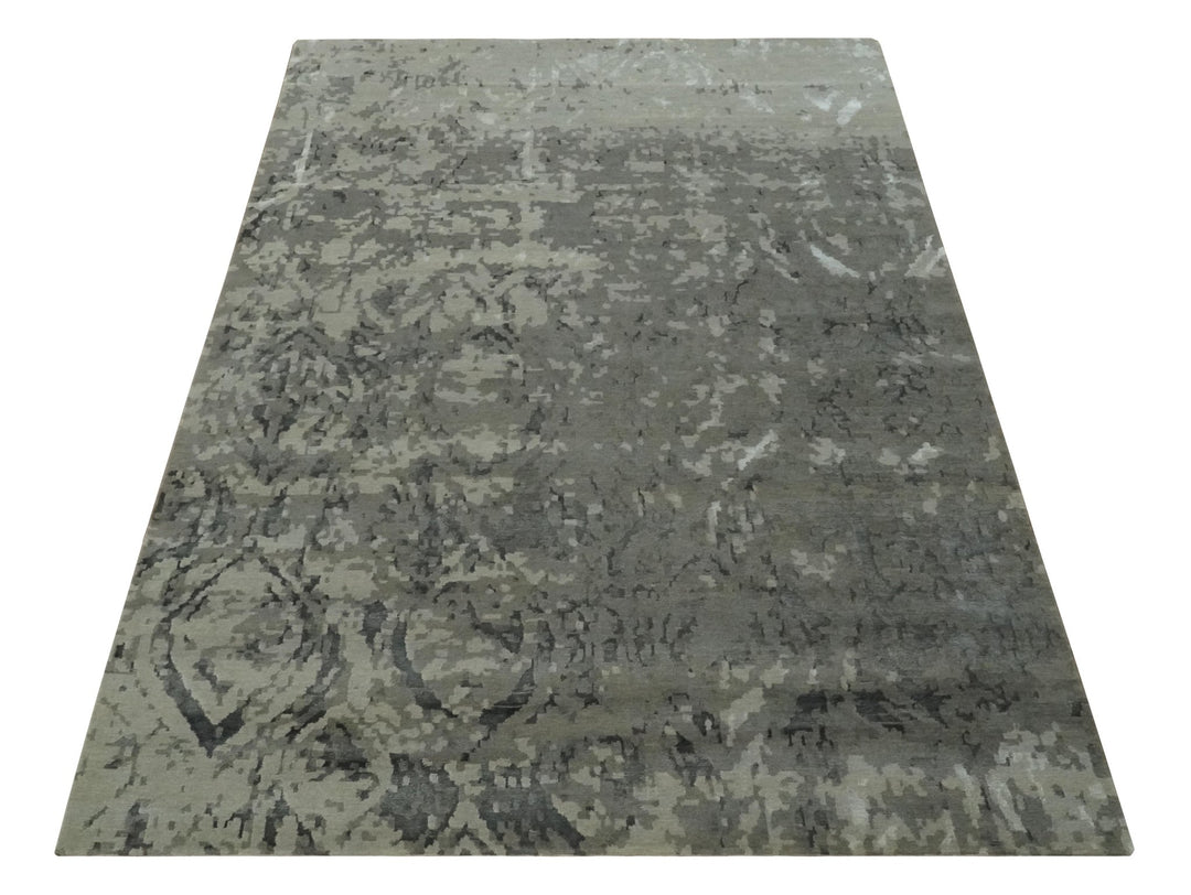 Gray and Silver Modern Abstract Hand knotted 6x9 Wool and Art Silk Area Rug - The Rug Decor