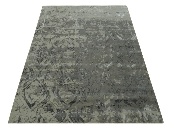Gray and Silver Modern Abstract Hand knotted 6x9 Wool and Art Silk Area Rug - The Rug Decor