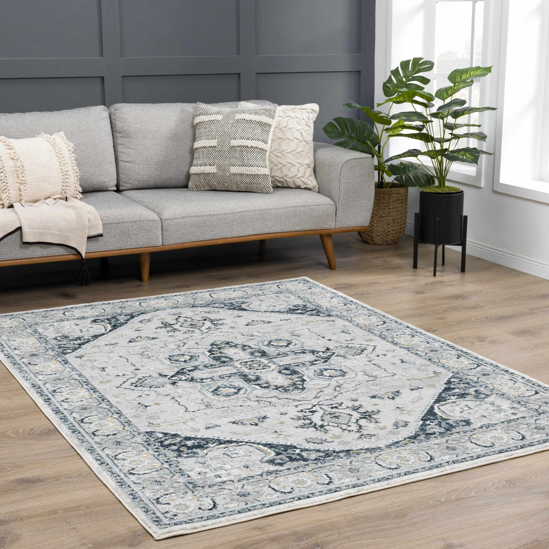 Gray and Teal Traditional Heriz Turkish Design Area Rug - The Rug Decor