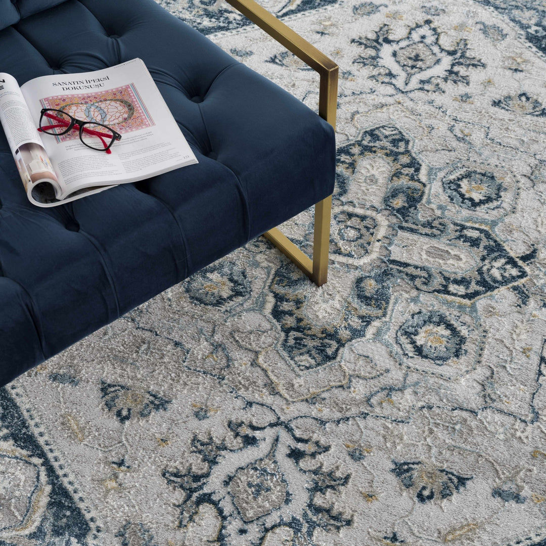Gray and Teal Traditional Heriz Turkish Design Area Rug - The Rug Decor
