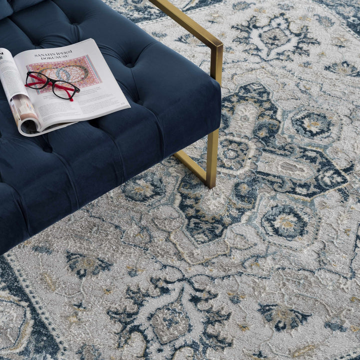 Gray and Teal Traditional Heriz Turkish Design Area Rug - The Rug Decor