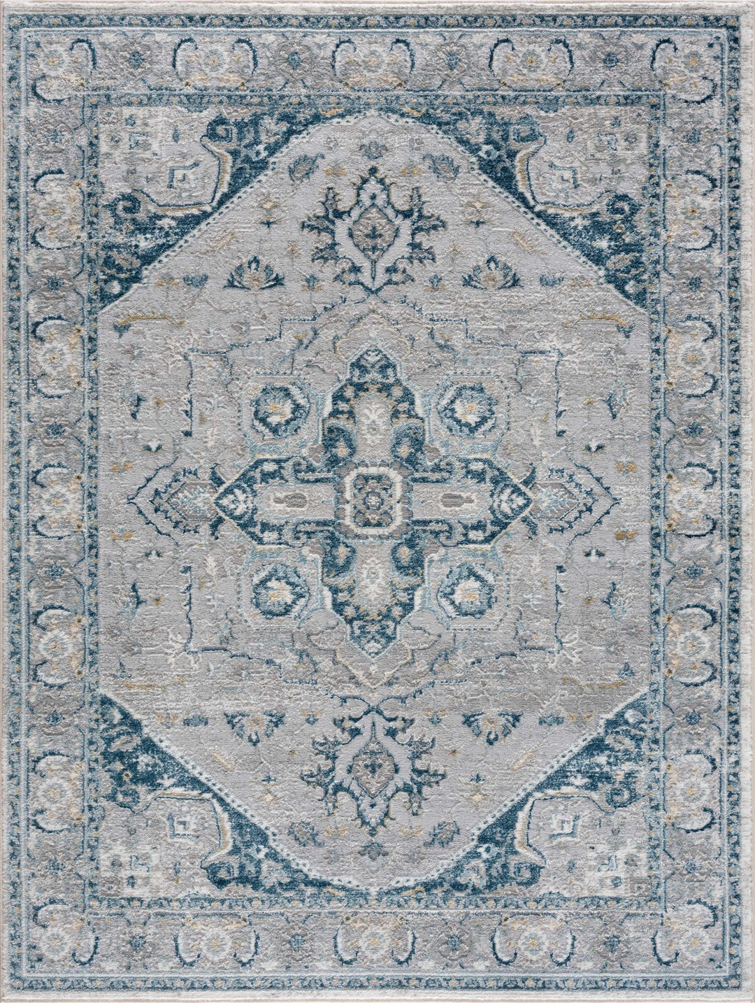 Gray and Teal Traditional Heriz Turkish Design Area Rug - The Rug Decor