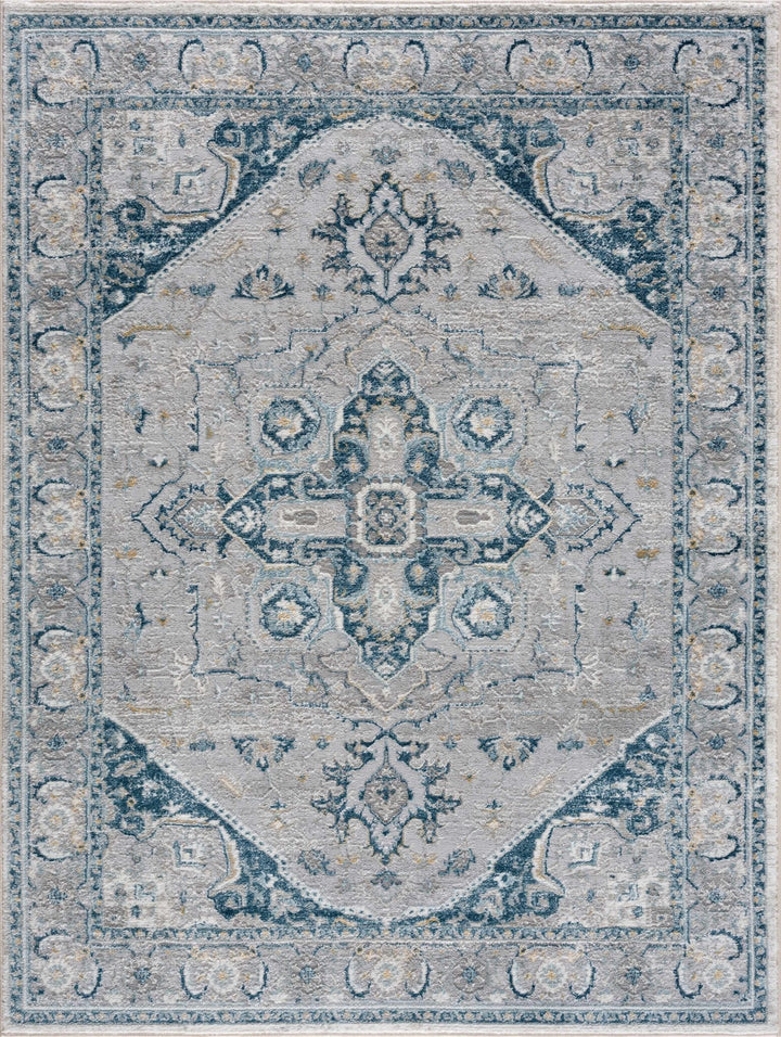 Gray and Teal Traditional Heriz Turkish Design Area Rug - The Rug Decor