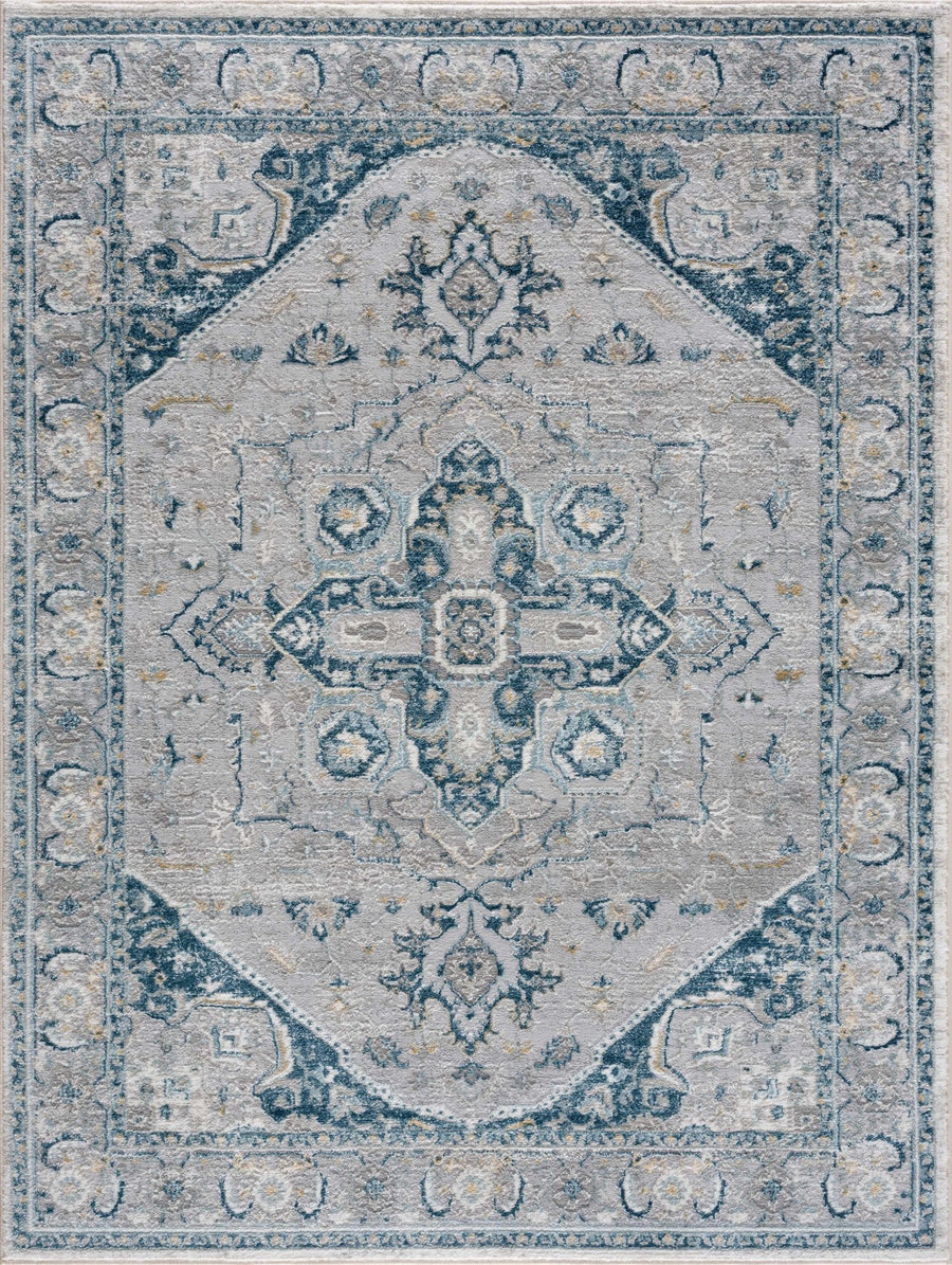 Gray and Teal Traditional Heriz Turkish Design Area Rug - The Rug Decor
