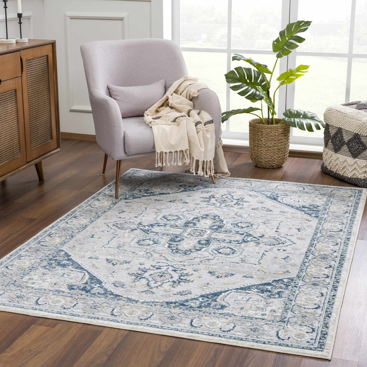 Gray and Teal Traditional Heriz Turkish Design Area Rug - The Rug Decor