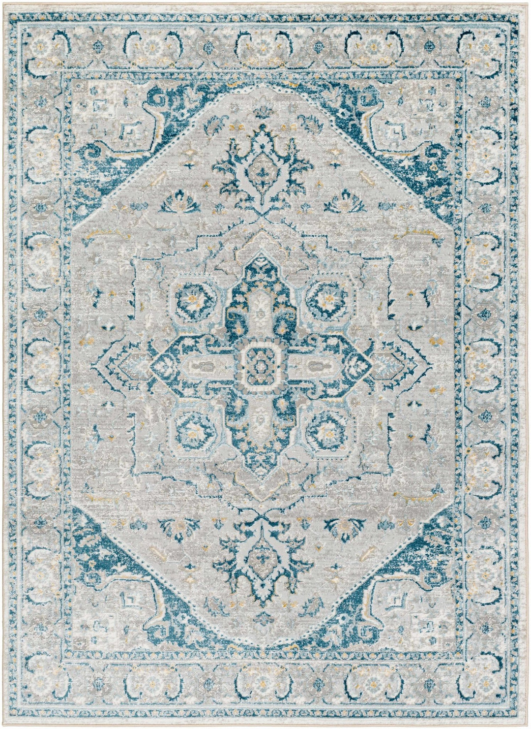 Gray and Teal Traditional Heriz Turkish Design Area Rug - The Rug Decor