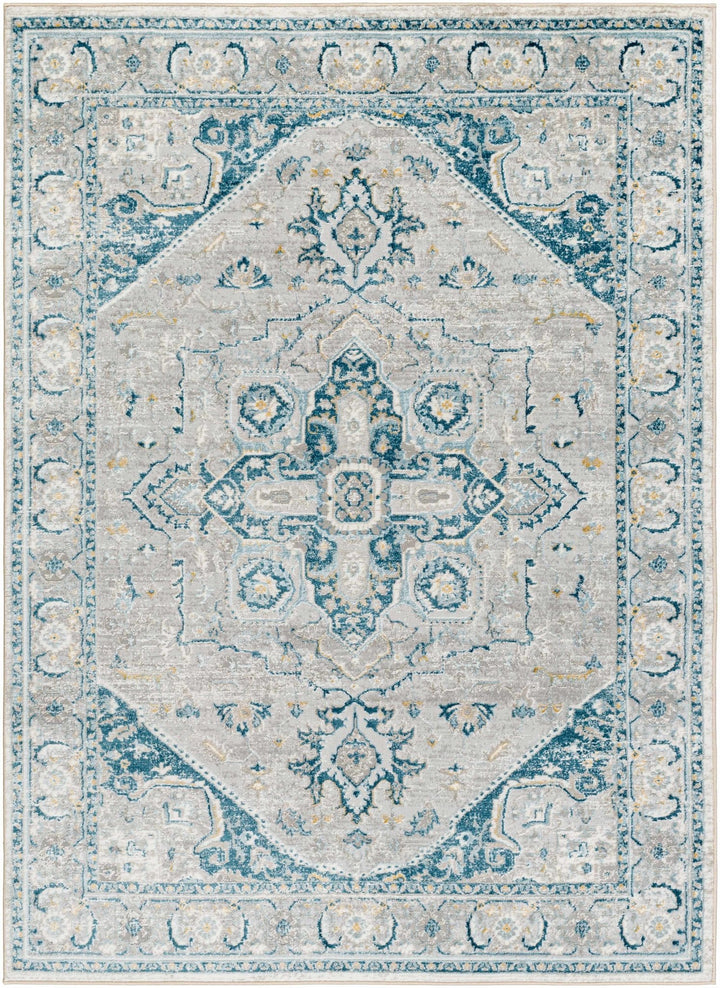 Gray and Teal Traditional Heriz Turkish Design Area Rug - The Rug Decor