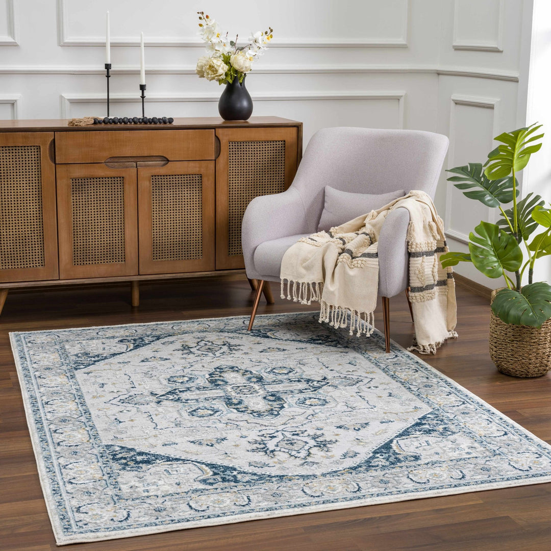 Gray and Teal Traditional Heriz Turkish Design Area Rug - The Rug Decor