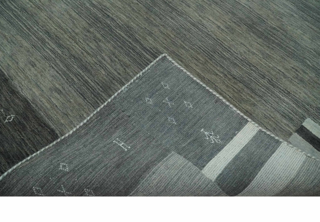 Gray, Charcoal and Ivory with Striped Wool Hand Woven Southwestern Lori Gabbeh Rug| KNT27 - The Rug Decor