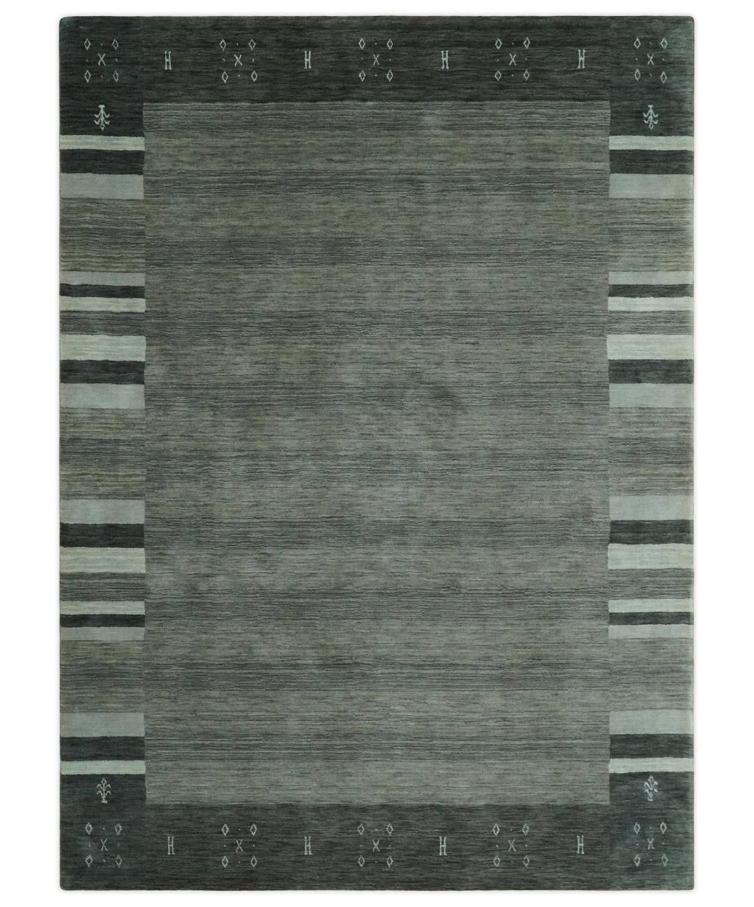 Gray, Charcoal and Ivory with Striped Wool Hand Woven Southwestern Lori Gabbeh Rug| KNT27 - The Rug Decor