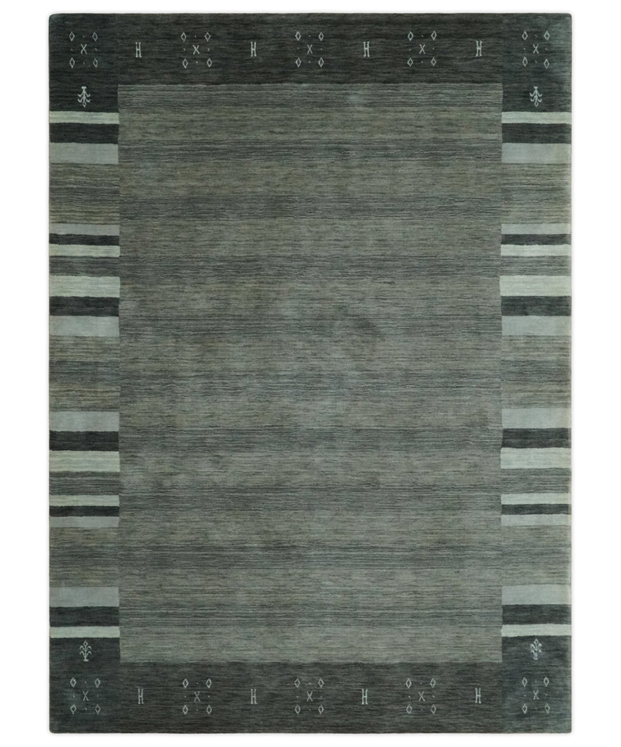 Gray, Charcoal and Ivory with Striped Wool Hand Woven Southwestern Lori Gabbeh Rug| KNT27 - The Rug Decor