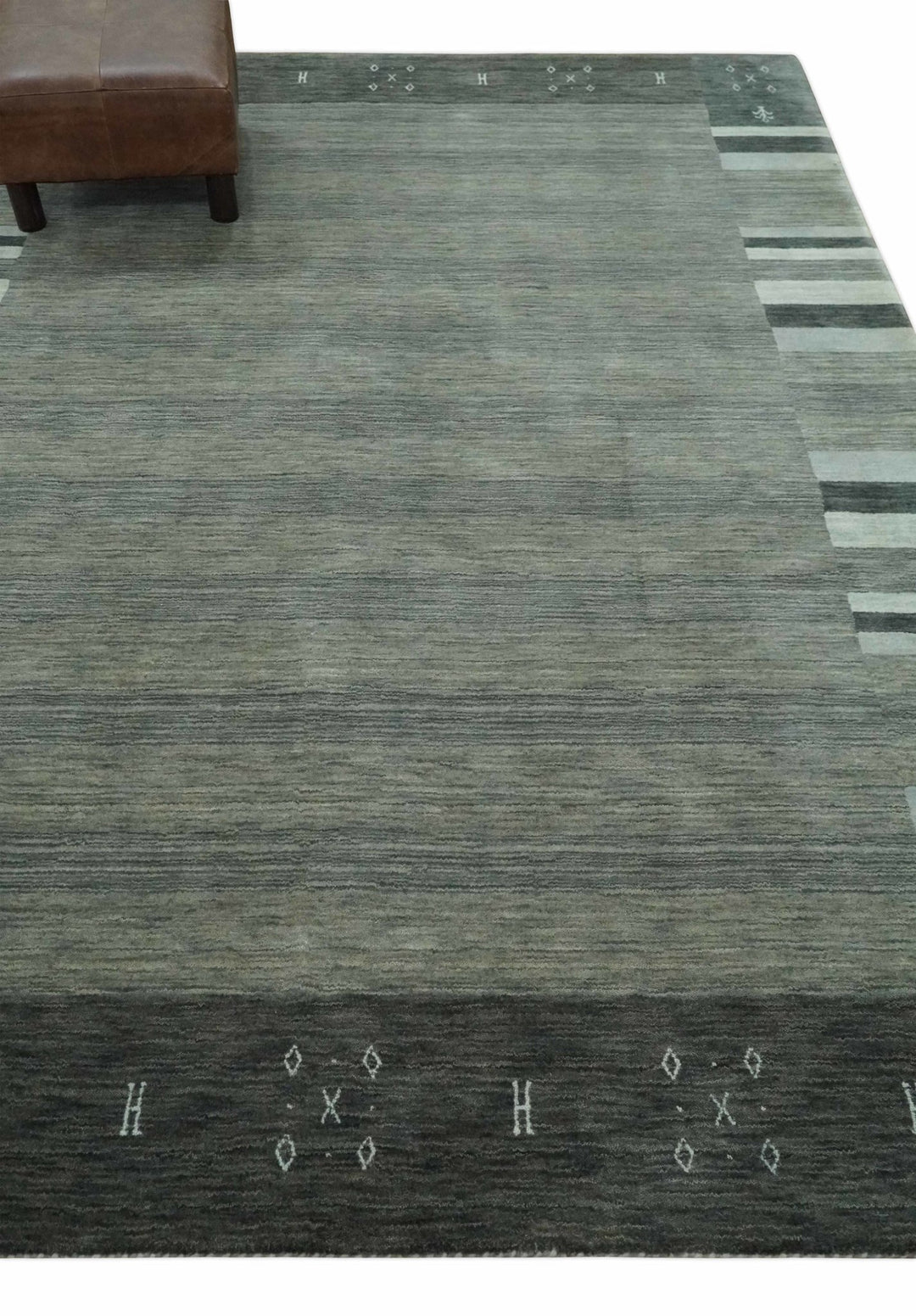 Gray, Charcoal and Ivory with Striped Wool Hand Woven Southwestern Lori Gabbeh Rug| KNT27 - The Rug Decor