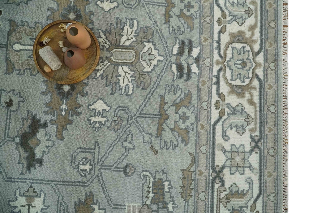 Gray, Ivory, Olive and Charcoal Hand Knotted Medallion 8x10 Traditional Oushak wool Area Rug - The Rug Decor