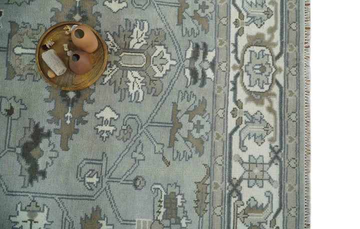 Gray, Ivory, Olive and Charcoal Hand Knotted Medallion 8x10 Traditional Oushak wool Area Rug - The Rug Decor